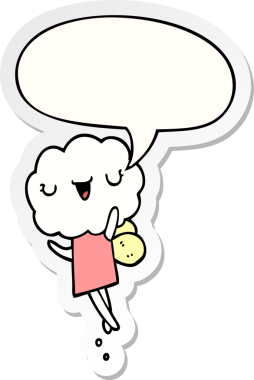 Bir insan tarafından çizilmiş baloncuk çıkartmalı şirin çizgi film başlıklı yaratık.