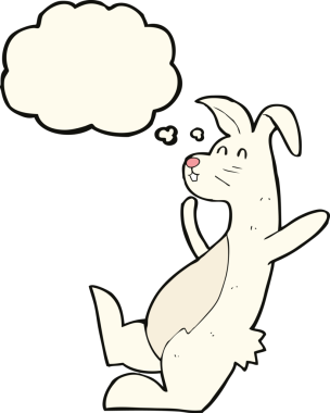 Bir insan tarafından çizilmiş düşünce baloncuklu beyaz tavşan.