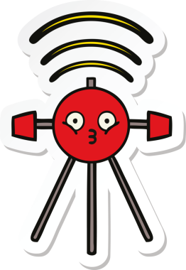 Bir insan tarafından çizilmiş şirin bir çizgi film uydusunun çıkartması.