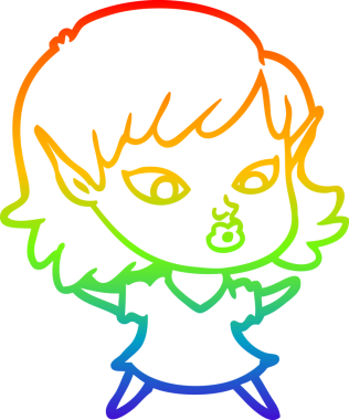 Gökkuşağı gradyan çizgisi bir insan tarafından çizilmiş güzel bir elf kızı çizimi