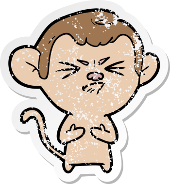 Bir insan tarafından çizilmiş kızgın bir maymunun sıkıntılı çıkartması.