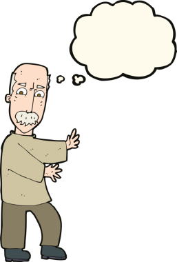Bir insan tarafından çizilmiş düşünce baloncuğu olan kızgın yaşlı bir adam.