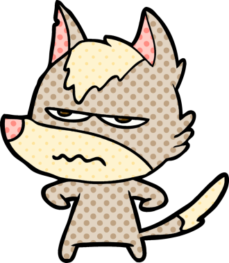 Bir insan tarafından çizilmiş rahatsız kurt çizgi filmi.