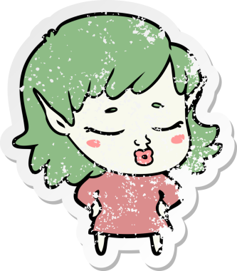 Bir insan tarafından çizilmiş güzel bir elf kızının sıkıntılı çıkartması.