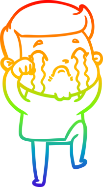 Gökkuşağı gradyan çizimi bir insan tarafından çizilmiş ağlayan bir karikatür adamı çiziyor.