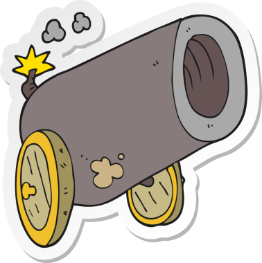 Bir karikatür çıkartması. Bir insan tarafından çizilmiş büyük top.