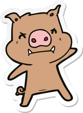 Bir insan tarafından çizilmiş kızgın çizgi film domuzu çıkartması.