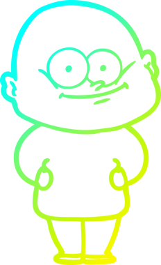 Bir insan tarafından çizilmiş, kel bir adamın soğuk çizgi çizimi.