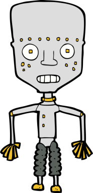 Bir insan tarafından çizilmiş komik çizgi film robotu