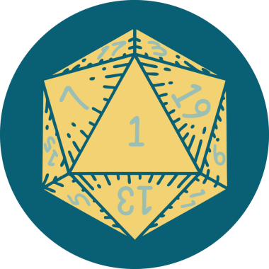 Retro Dövme Biçimi Doğal 1D20 zar bir insan tarafından çizildi