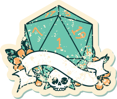 Retro Dövme Biçimi Doğal Bir d20 zar bir insan tarafından çizildi