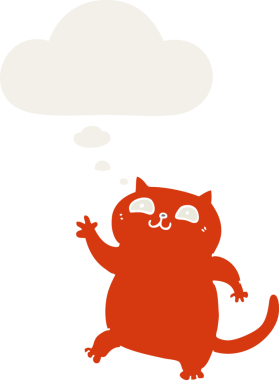 Düşünce baloncuğu olan çizgi film kedisi insan tarafından çizilmiş.