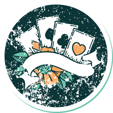 Bir insan tarafından çizilmiş kartların ve pankartın sembolik dövmeli resmi