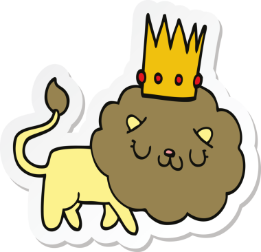 Bir insan tarafından çizilmiş taçlı çizgi film aslanı çıkartması.