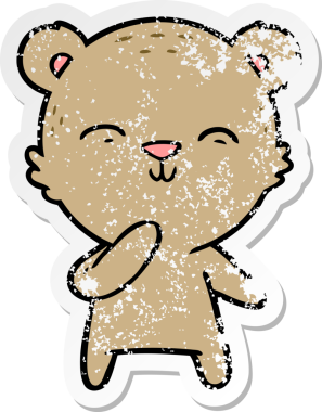 Bir insan tarafından çizilmiş mutlu çizgi film ayısının sıkıntılı çıkartması.