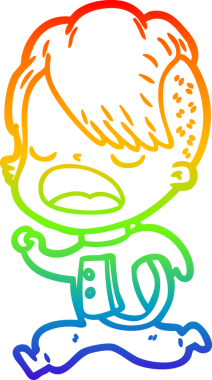 Gökkuşağı gradyan çizgi çizimi. Bir insan tarafından çizilmiş havalı bir hippi kız.