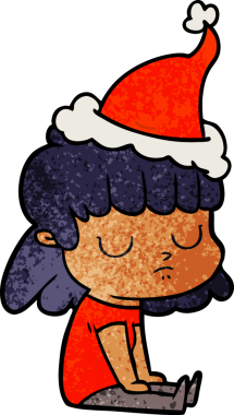 Bir insan tarafından çizilmiş Noel Baba şapkası takan kayıtsız bir kadının el çizimi karikatürü.