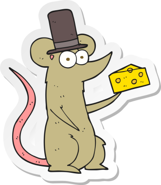 Bir insan tarafından çizilmiş peynirli çizgi film faresinin çıkartması.