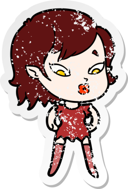 Bir insan tarafından çizilmiş şirin bir vampir kızın sıkıntılı çıkartması.