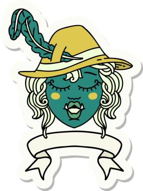 Bir insan tarafından çizilmiş yarı ork ozan bir karakterin çıkartması.