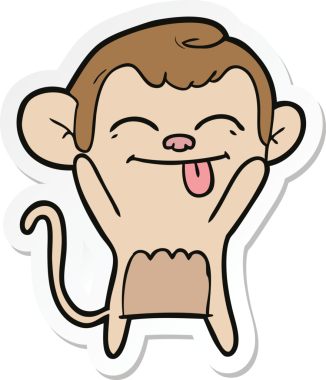 Bir insan tarafından çizilmiş komik bir maymun çıkartması.