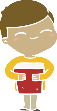 Bir insan tarafından çizilmiş düz renkli çizgi film gülümseyen çocuk