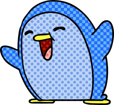 Bir insan tarafından çizilmiş sevimli bir penguen resmi.