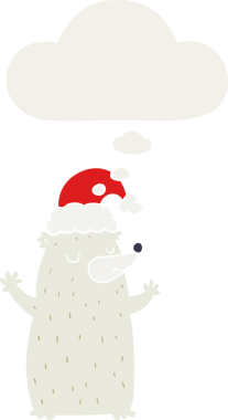 Bir insan tarafından çizilmiş düşünce baloncuğu olan şirin bir çizgi film Noel ayısı.