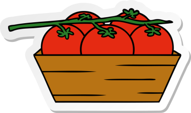 Bir insan tarafından çizilmiş bir kutu domatesin el çizimi karikatürü.