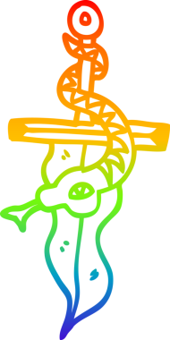 Bir insan tarafından çizilmiş bir çizgi film hançeri ve yılan dövmesi.