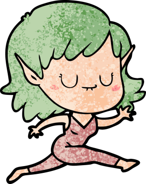 Bir insan tarafından çizilen mutlu elf kızı.