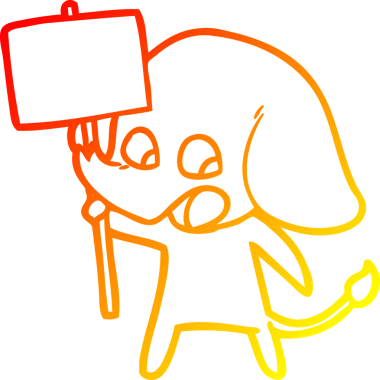 Bir insan tarafından çizilmiş levhayı tutan sevimli bir filin sıcak çizgi çizimi