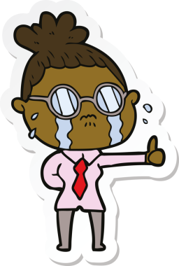 Bir insan tarafından çizilmiş gözlüklü, ağlayan bir kadının çıkartması.