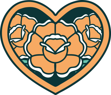 Bir insan tarafından çizilmiş kalp ve çiçeklerin ikonik dövme şekli