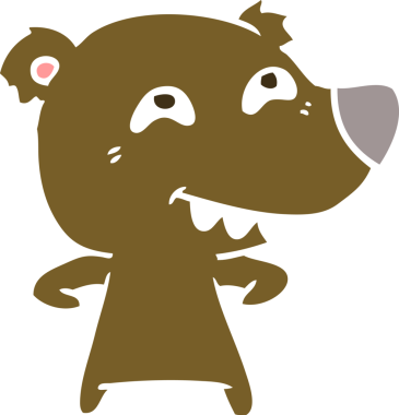 Düz renkli çizgi film ayısı bir insan tarafından çizilmiş dişleri gösteriyor.