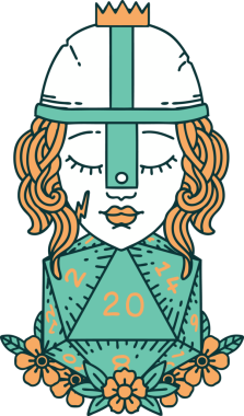 Retro Dövme Tarzı İnsan Dövüşçüsü Doğal 20 D20 zar atışıyla Bir insan tarafından çizilmiş