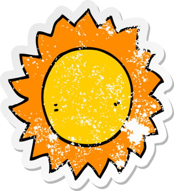 Bir insan tarafından çizilmiş karikatür güneşinin sıkıntılı çıkartması