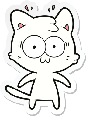 Bir çizgi film çıkartması. Bir insan tarafından çizilmiş, şaşırmış bir kedi.