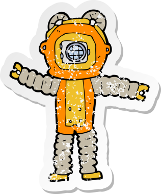 Bir insan tarafından çizilmiş bir derin deniz dalgıcının gerilimli çıkartması.