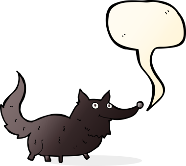 Bir insan tarafından çizilmiş konuşma balonu olan küçük bir köpek.