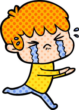 Bir insan tarafından çizilmiş ağlayan çizgi film çocuğu.