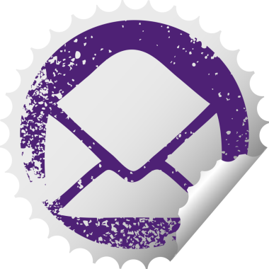 Bir insan tarafından çizilen kağıt zarfın çizilmiş dairesel kabuk soyma etiketi.