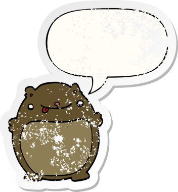 Çizgi film şişman ayısı konuşma baloncuğu bir insan tarafından çizilmiş sıkıntılı eski bir çıkartma