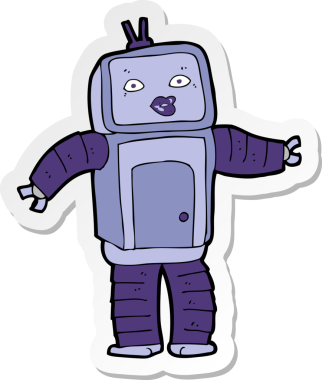 Bir insan tarafından çizilmiş komik çizgi film robotunun çıkartması.