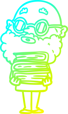 Bir insan tarafından çizilmiş sakallı ve gözlüklü tuhaf bir çizgi film karakteri.