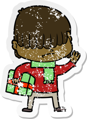 Bir insan tarafından çizilmiş dağınık saçlı bir çizgi film çocuğunun sıkıntılı çıkartması.