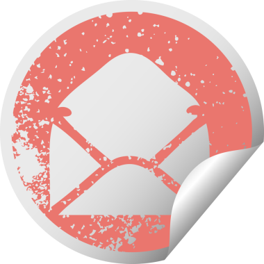 Bir insan tarafından çizilen kağıt zarfın çizilmiş dairesel kabuk soyma etiketi.