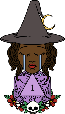 Retro Dövme Tarzı Ağlayan İnsan Cadı Doğal bir D20 zar atışıyla Bir insan tarafından çizilmiş