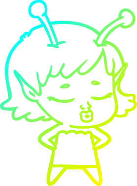 Bir insan tarafından çizilmiş, soğuk gradyan bir uzaylı kız çizgi filmi