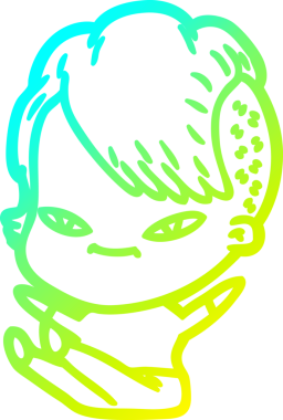 Hipster saç kesimi bir insan tarafından çizilmiş hoş bir çizgi film kızı çizimi.